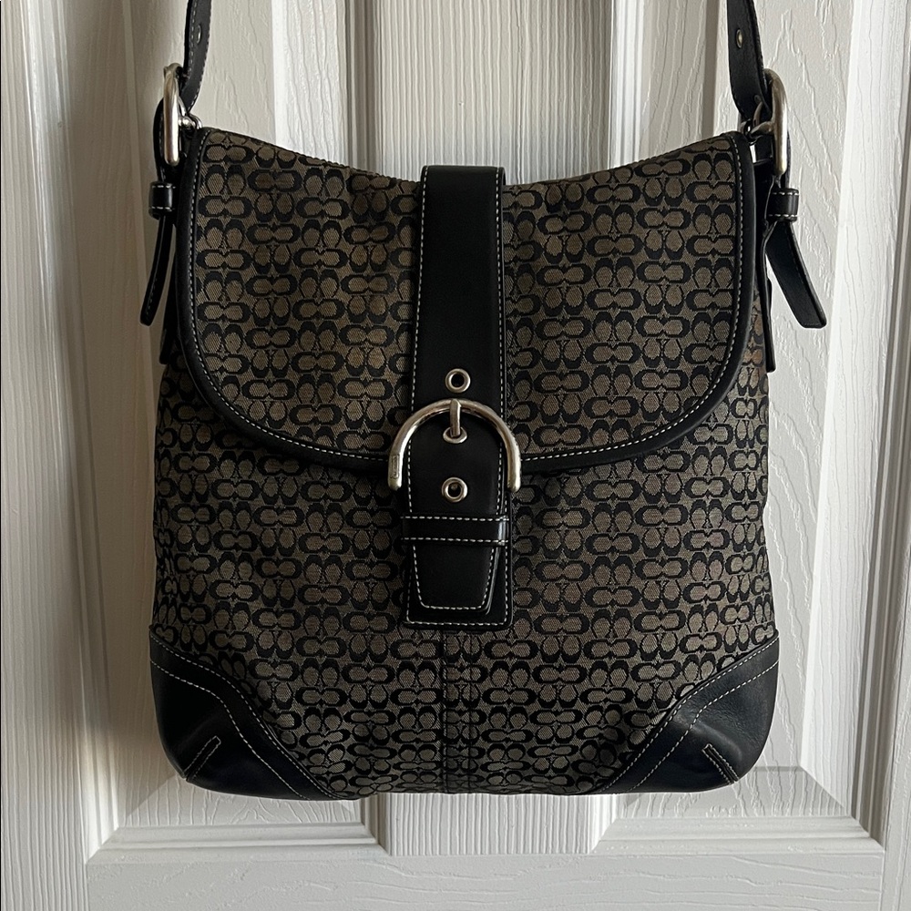 Coach Black and Brown Signature Patterned Shoulder Bag